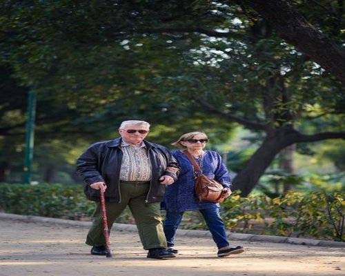 Couple walking in a residential park in India