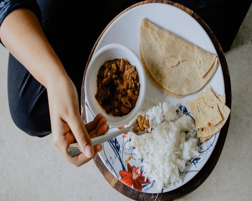 Traditional homemade Indian meal with Dal and Roti